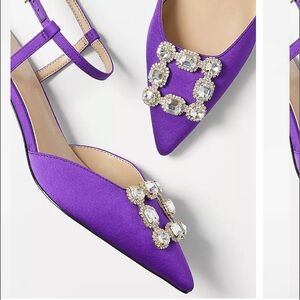 Crystal Buckle Satin Kitten Heel Pumps